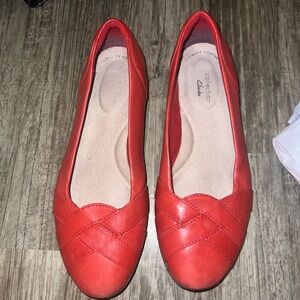 Clarks Red Leather Flats Timeless Elegance